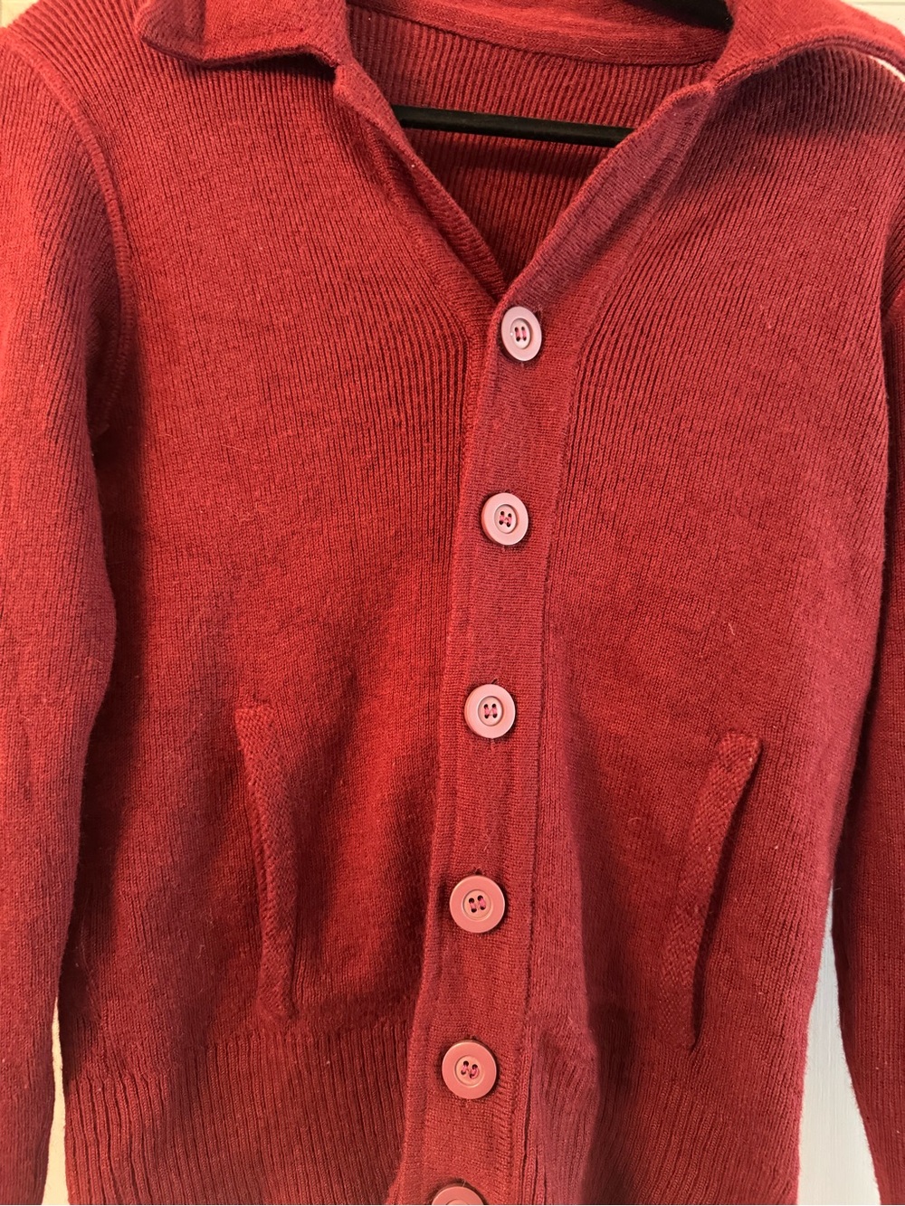 Red Button-Up Knit Sweater Cardigan